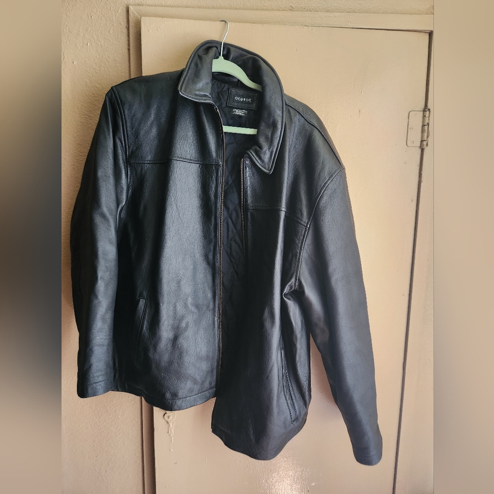 George Men's L Black Leather Jacket